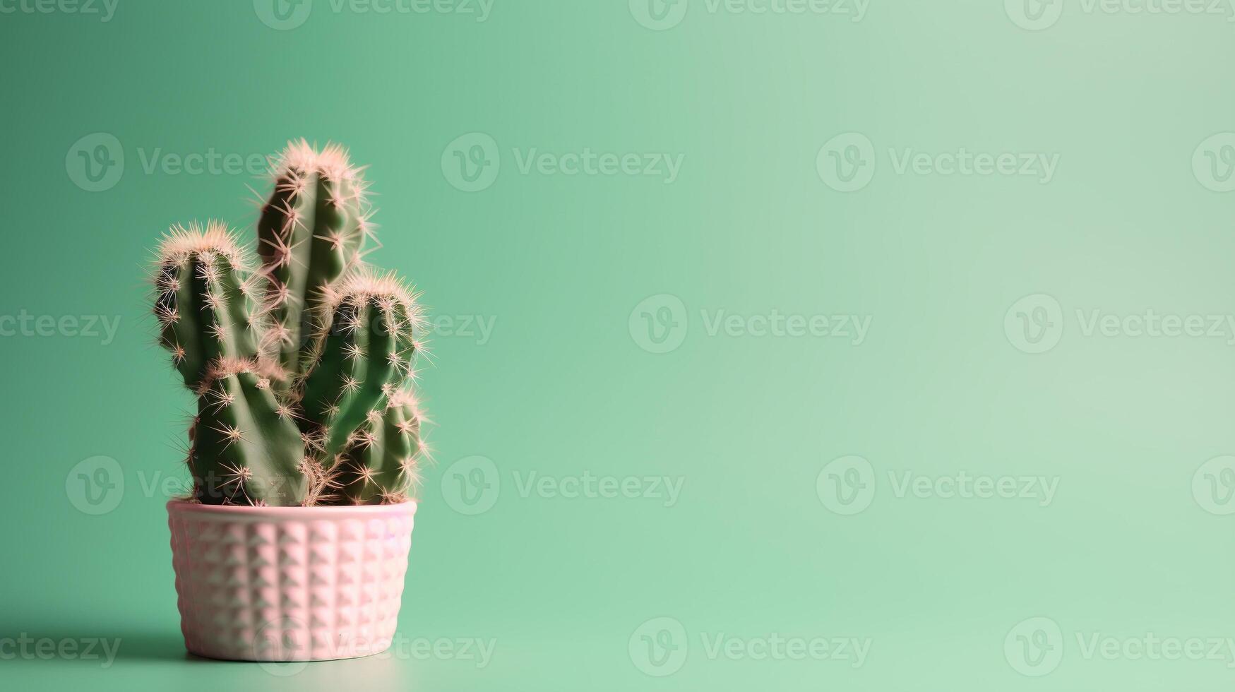 Cactus in a pot on green background. Minimal concept. photo