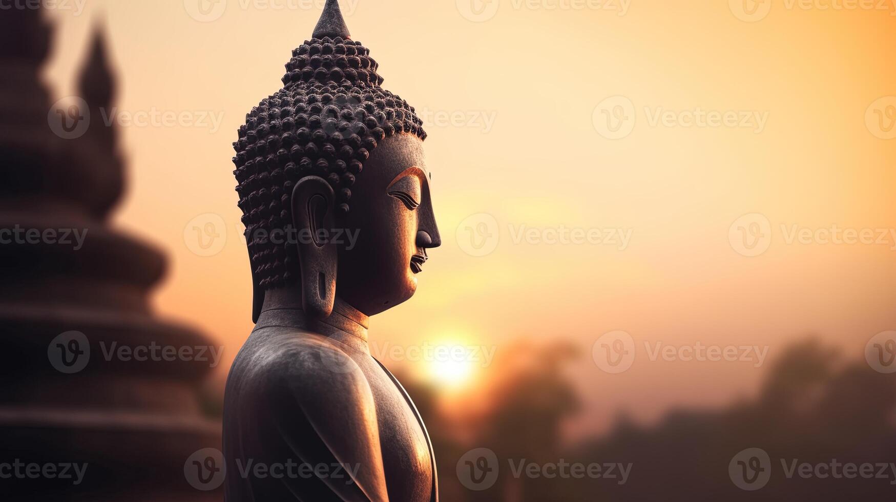 Buddha statue on sunset background. photo