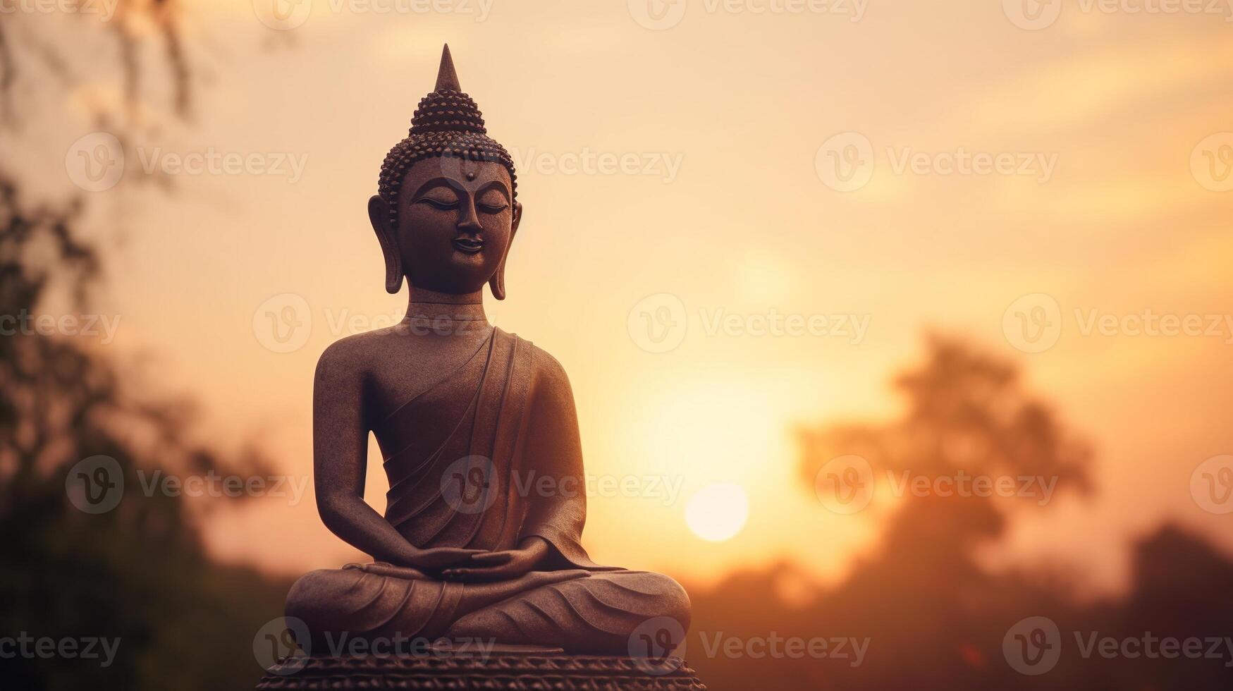 Buddha statue on sunset background. photo