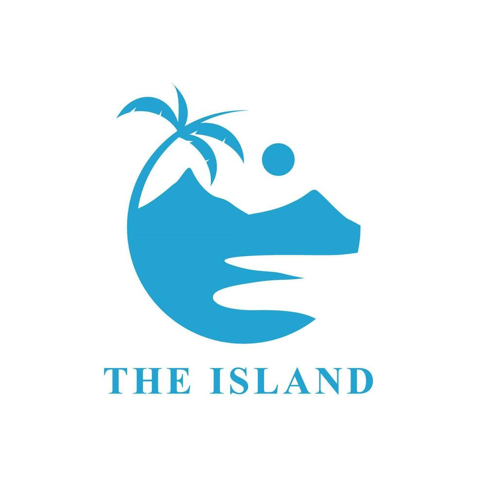 playa y isla logo diseño, circular playa icono vector diseño