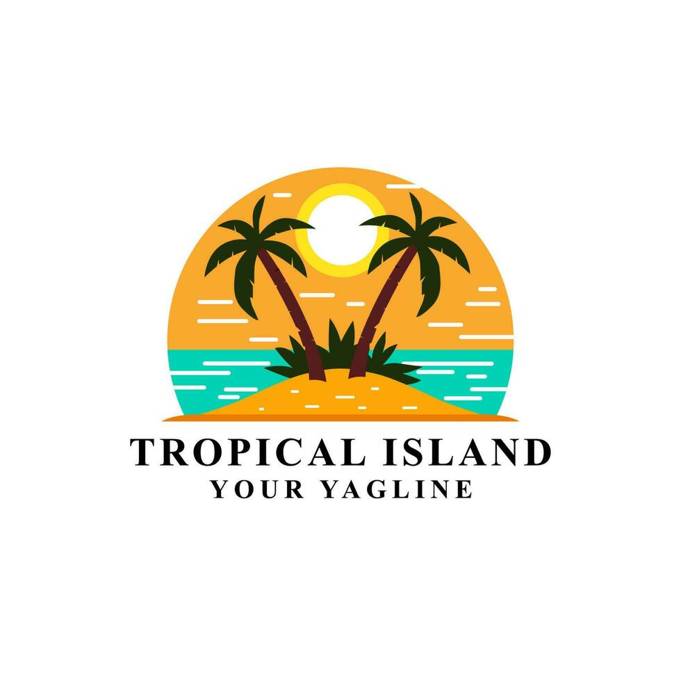 summer on tropical island logo, flat art style design isolated white background vector