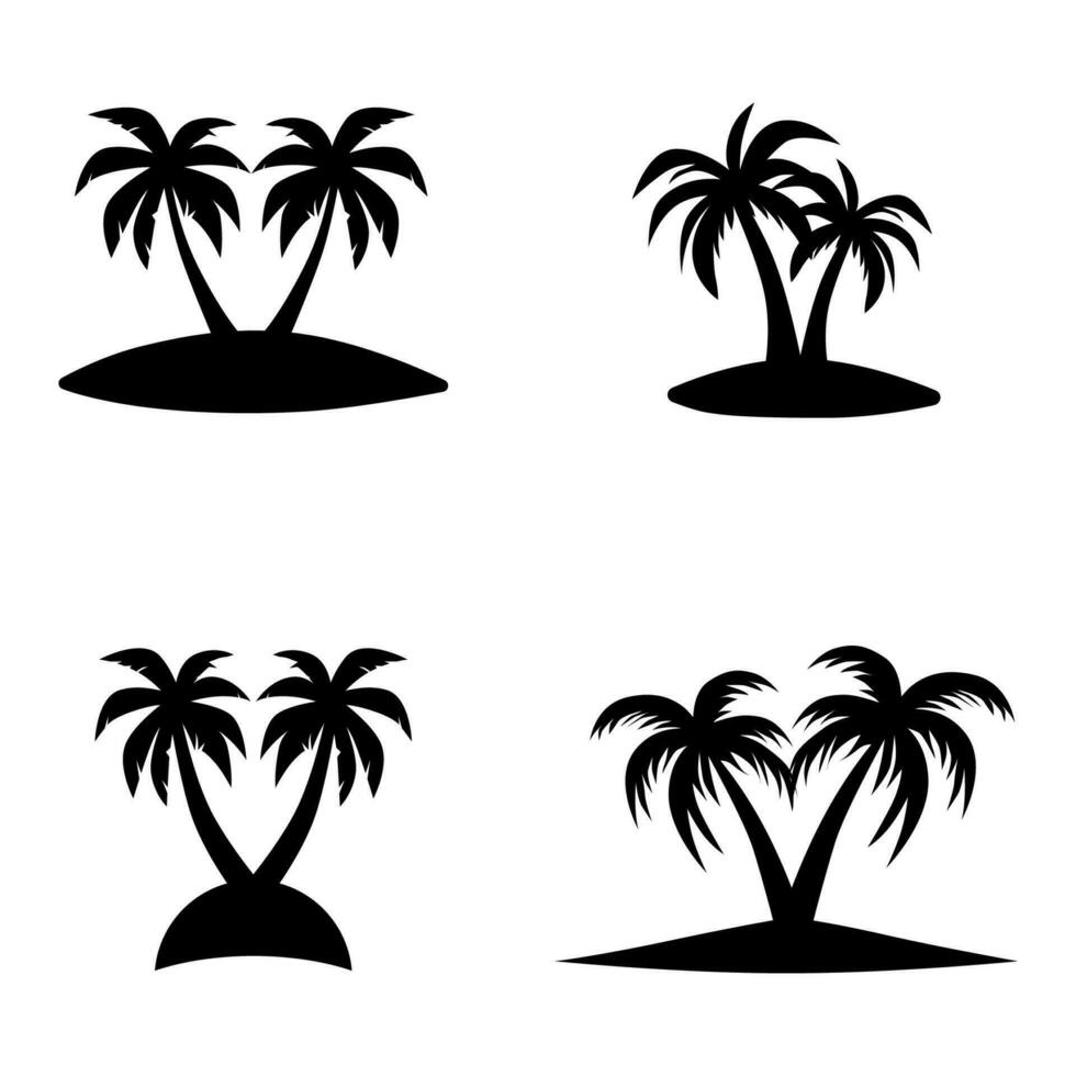 palm tree logo on the island, design of two palm trees on the beach at dusk, flat art style design isolated white background vector