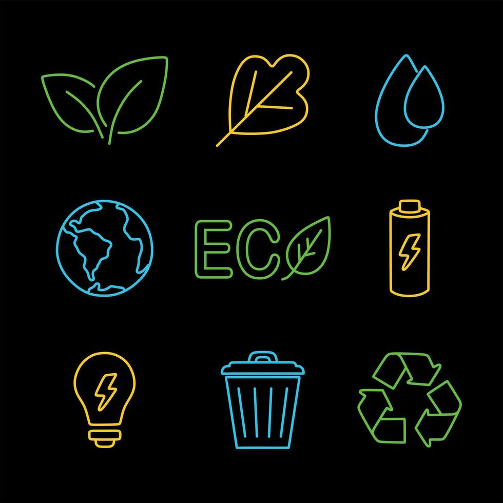 conjunto de brillante neón ecológico íconos vector