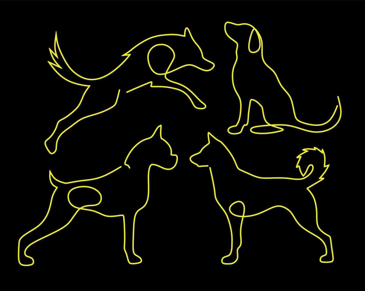 Set Of Bright Simple Line Dogs vector