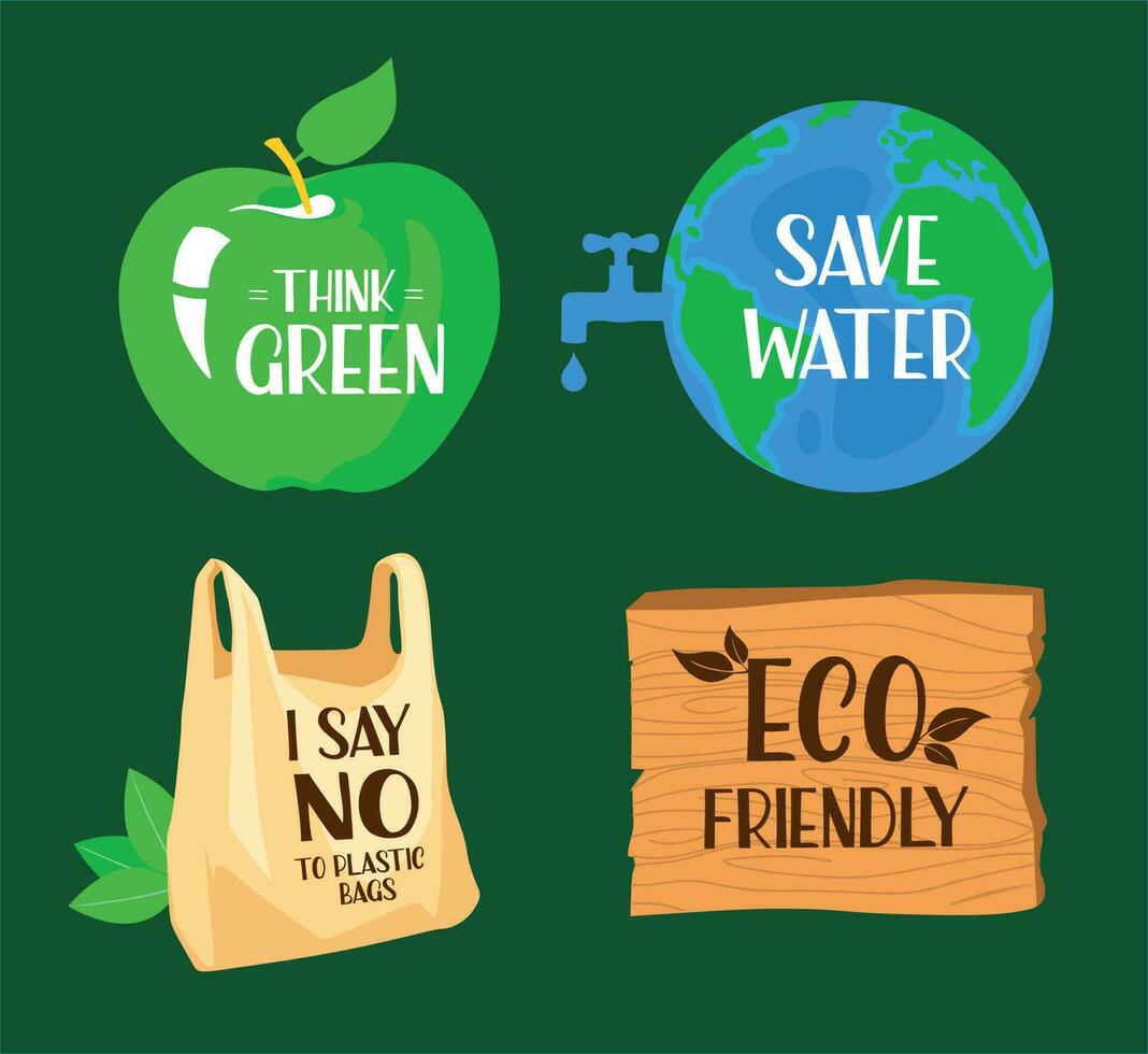 conjunto de hermosa ecológico pegatinas vector