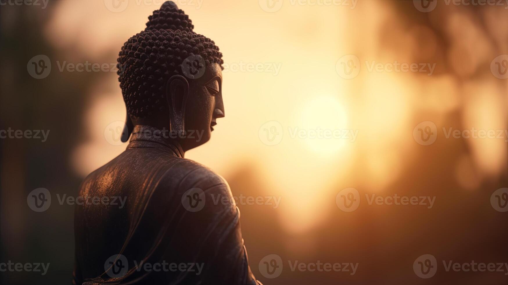 Buddha statue on sunset background. photo