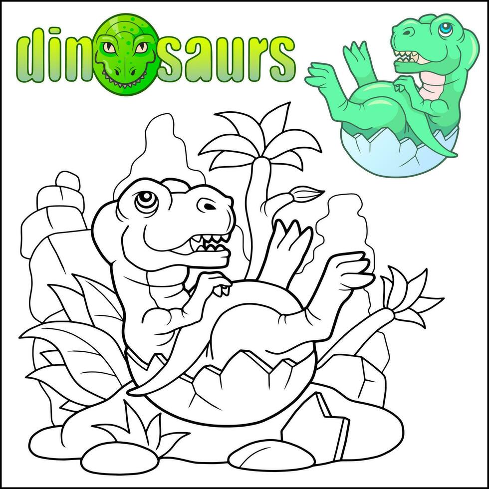 cute newborn dinosaur tyrannosaurus, coloring book vector