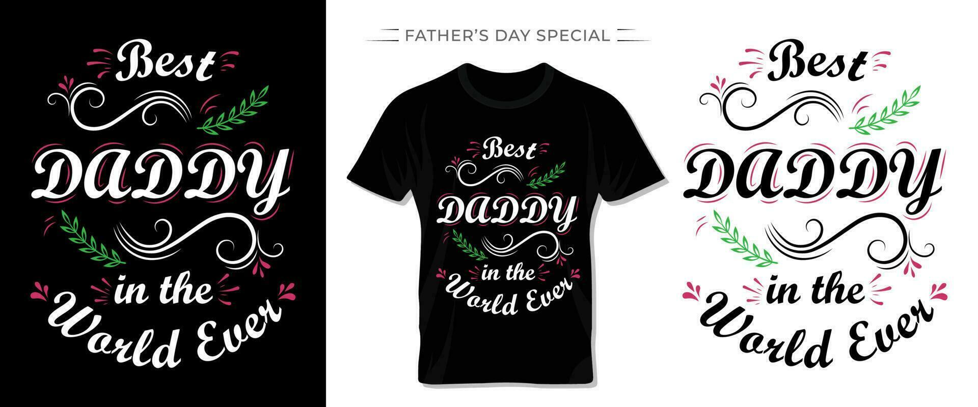 Best daddy in the world ever typography t shirt template and lettering design for father's day. vector