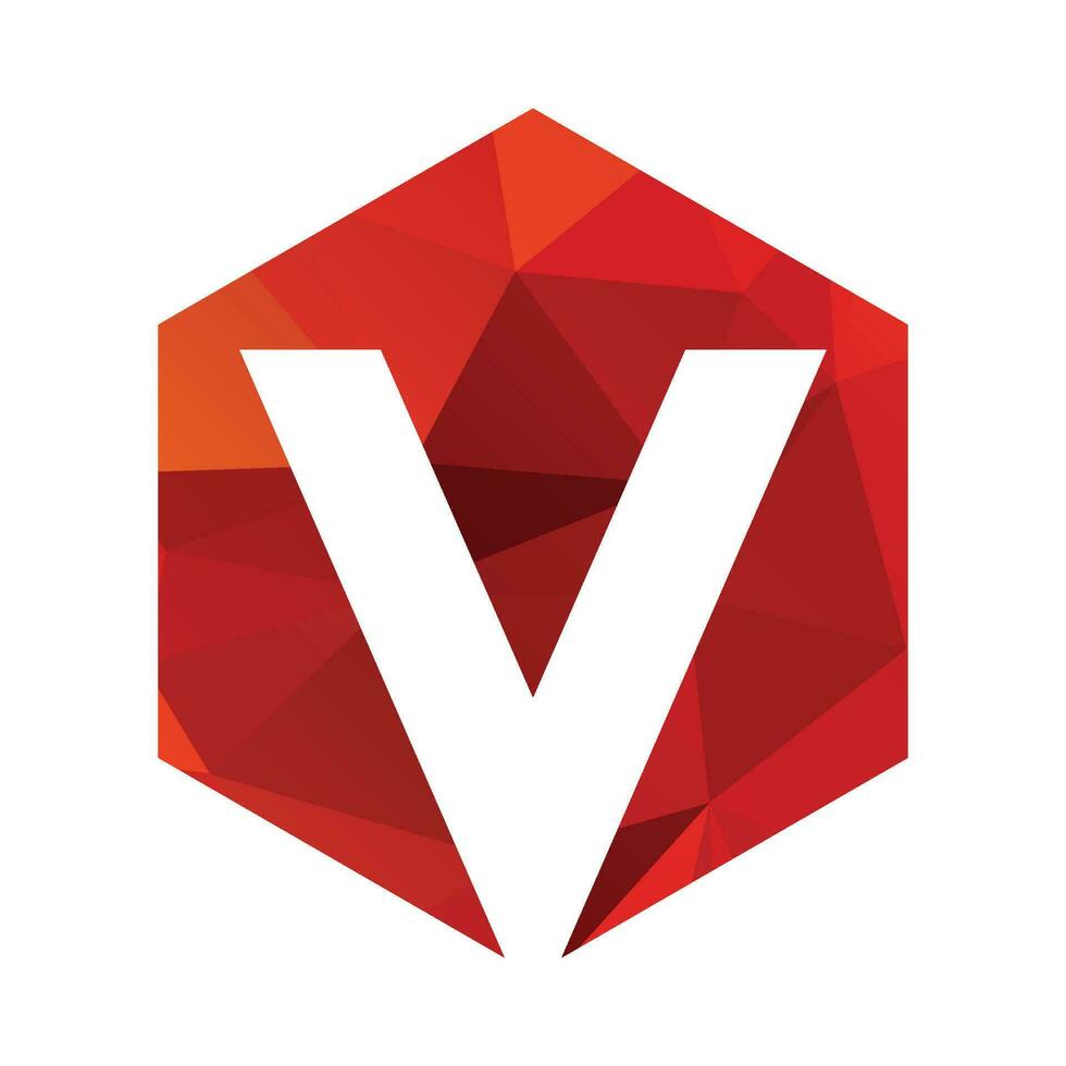 V initials red polygonal logo and vector icon