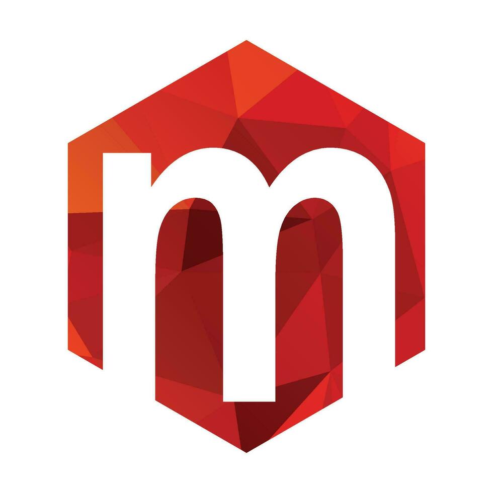 m initials red polygonal logo and vector icon