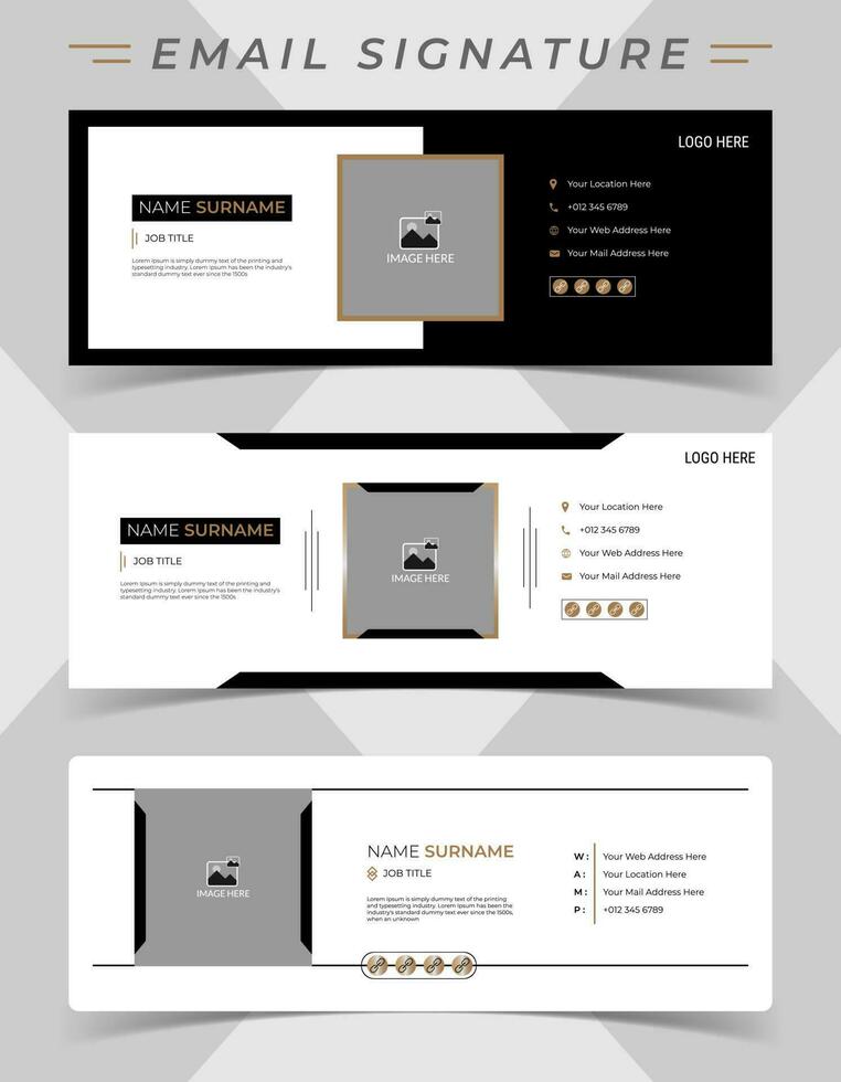Email signature template design for any business. Professional corporate email signature vector design layout in minimal style.
