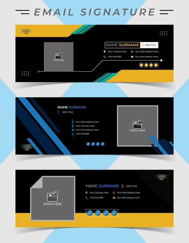 Email signature template design for any business. Professional corporate email signature vector design layout in minimal style.
