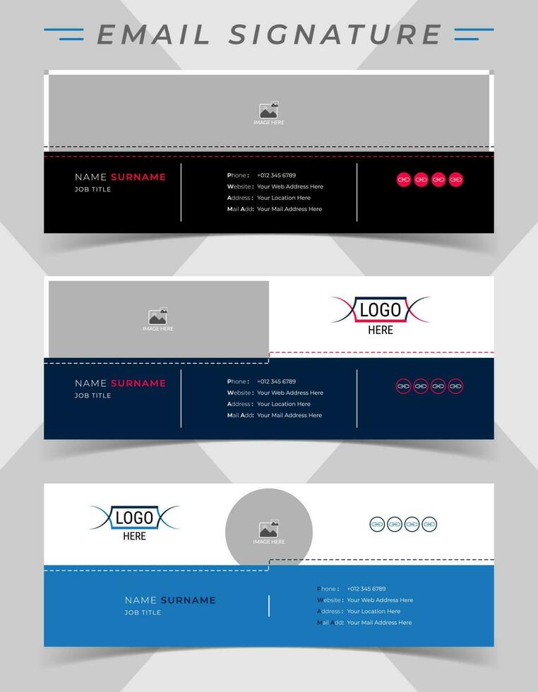 Email signature template design in minimal style. vector