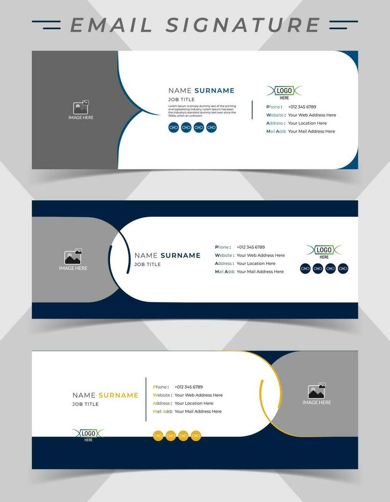 Email signature template design in minimal style. vector