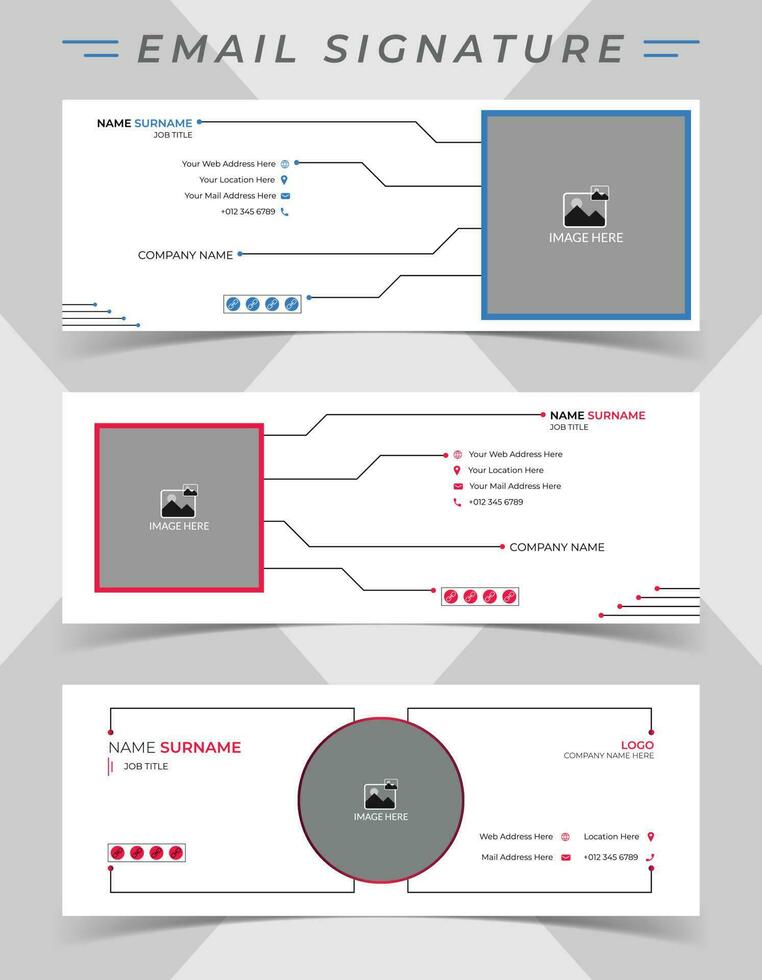 Email signature template design for any business. Professional corporate email signature vector design layout in minimal style.