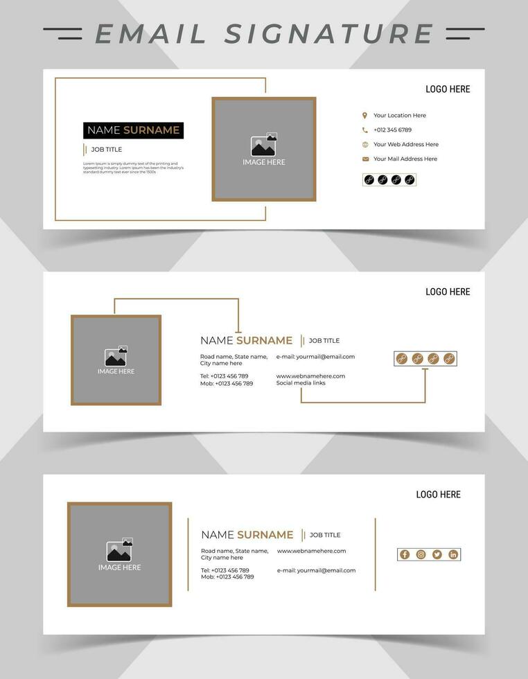 Email signature template design for any business. Professional corporate email signature vector design layout in minimal style.