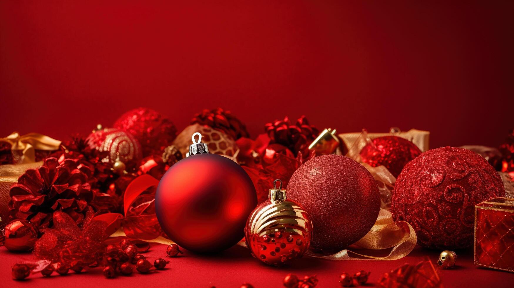 Navidad adornos en rojo antecedentes con Copiar espacio para tu texto.ai generativo foto