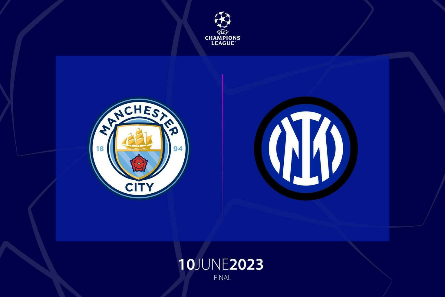 UEFA Champions League 2023 final between Manchester City versus Inter Milan. Tbilisi, Georgia - May 18, 2023. vector