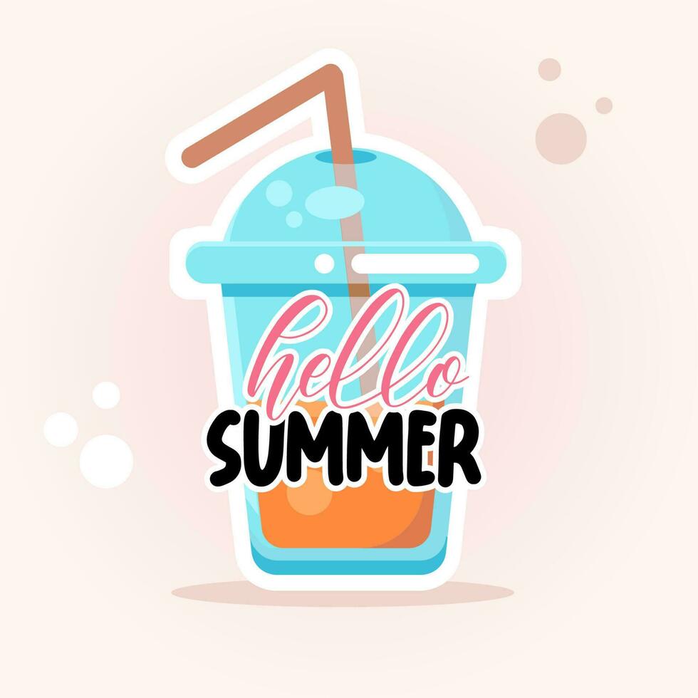 Hello summer cute sticker with cocktail vector