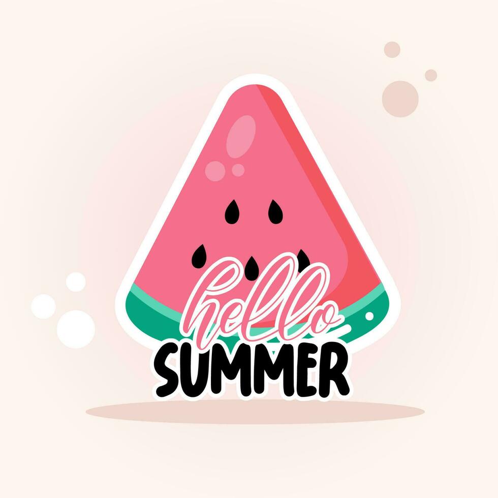 Hello summer cute sticker with watermelon vector