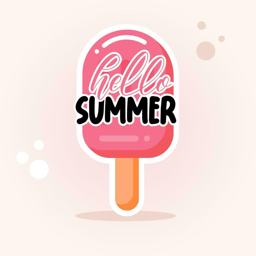 Hello summer cute sticker with ice cream vector