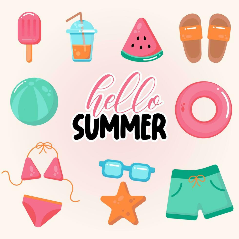 Hello summer element vector set