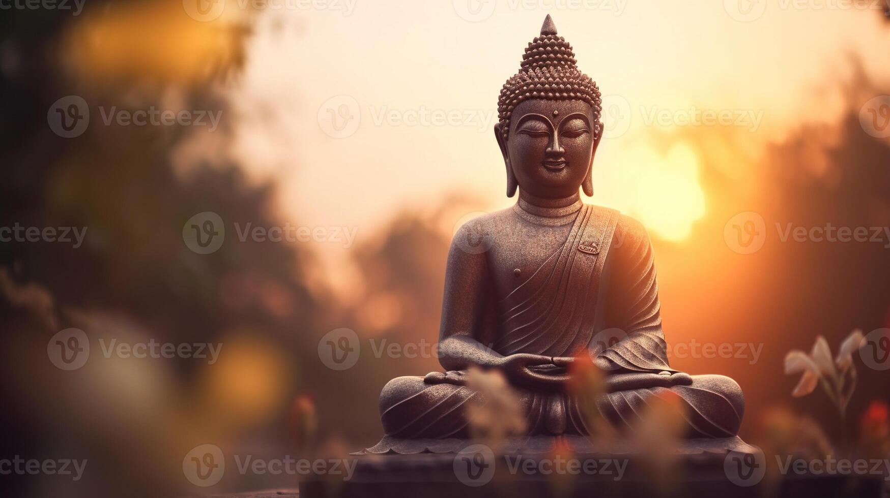 Buddha statue on sunset background. photo