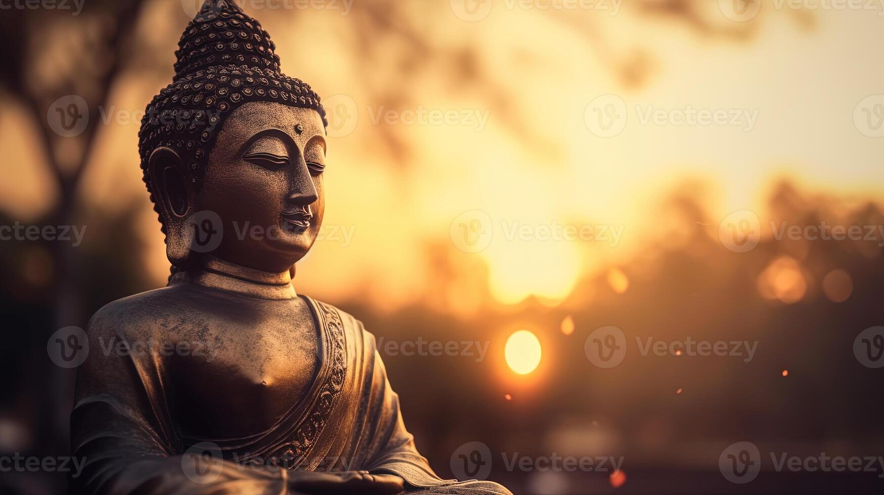 Buddha statue on sunset background. photo