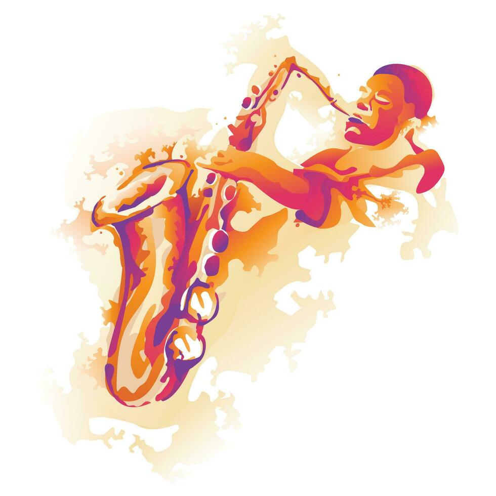 Watercolor illustration of a man playing the saxophone. vector