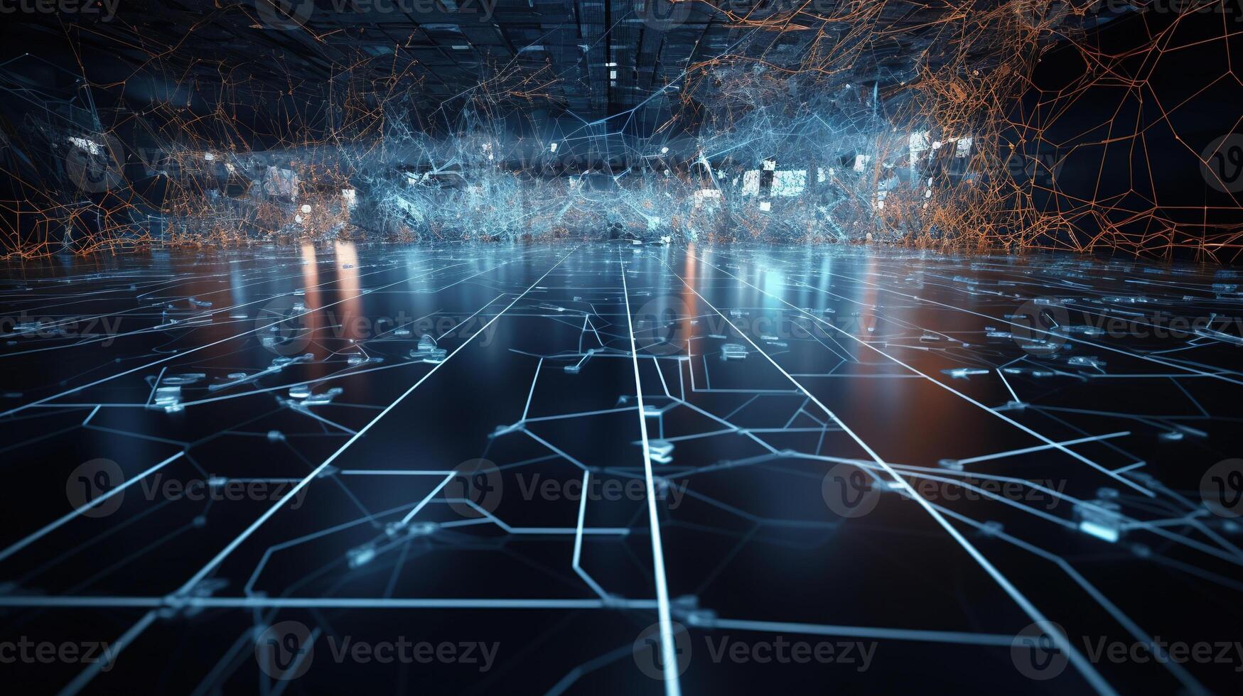 3d rendering abstract digital technology background. Network connection structure. Digital data visualization. photo