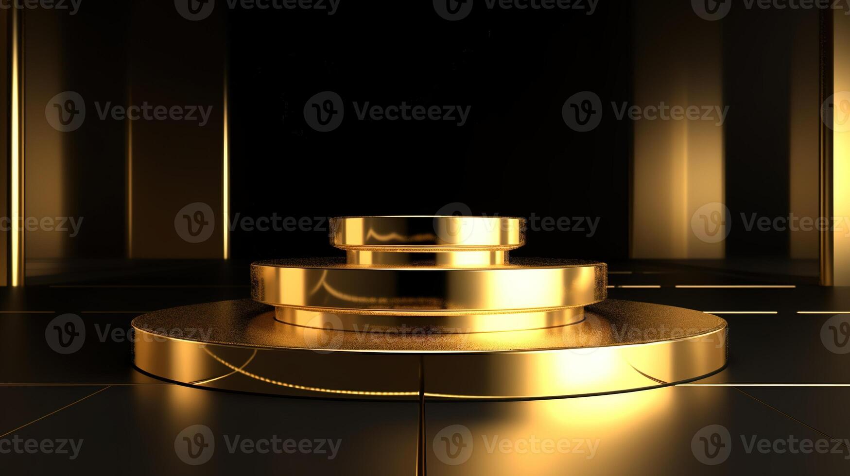 Abstract black background with gold podium for product presentation. 3d render. photo