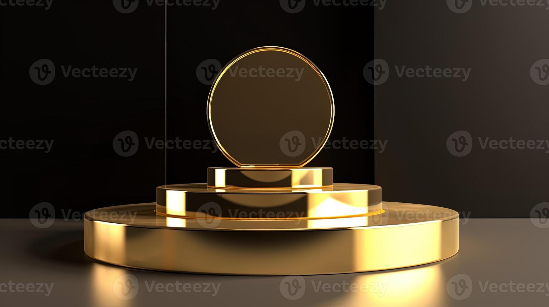 Abstract black background with gold podium for product presentation. 3d render. photo