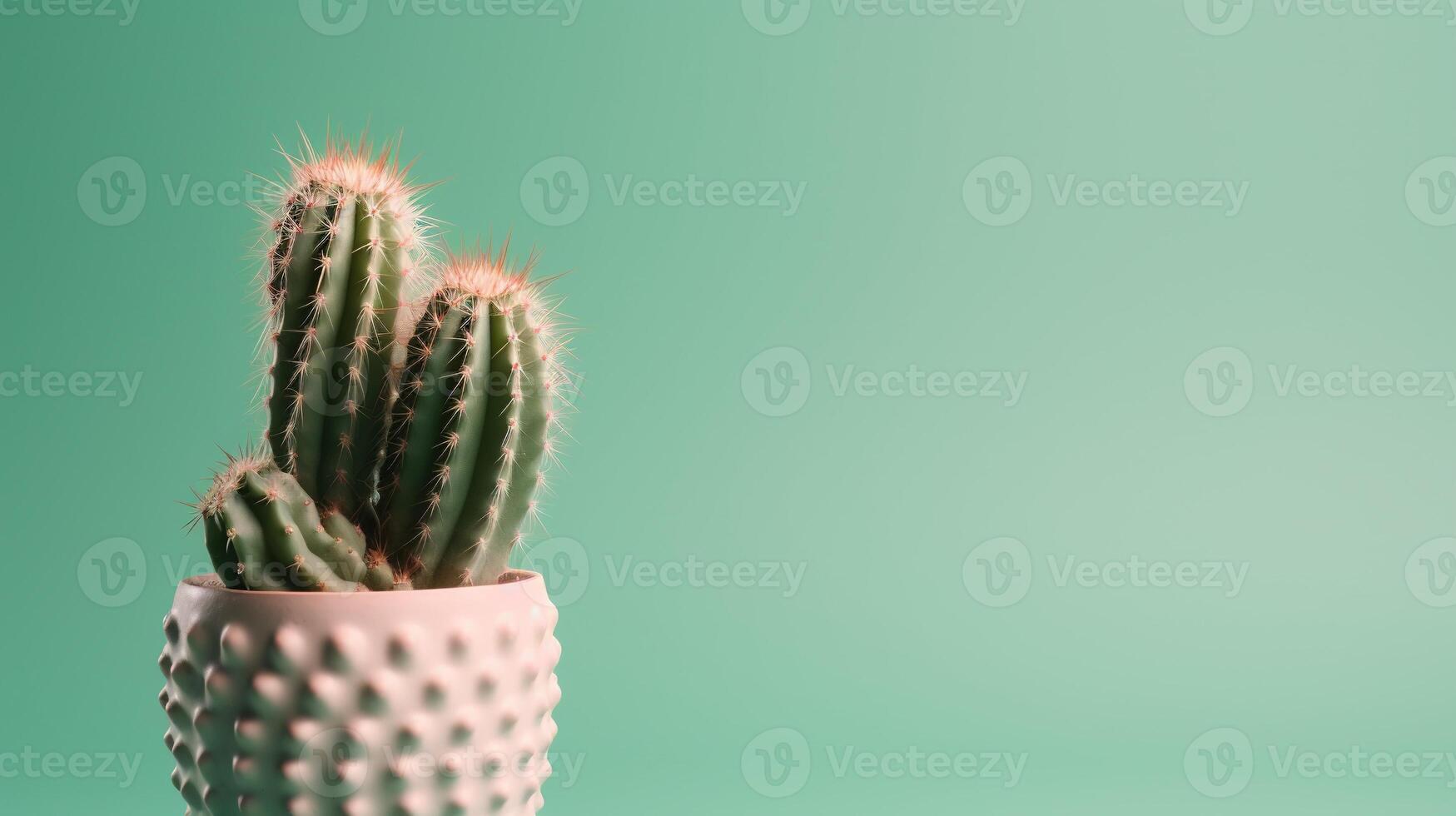 Cactus in a pot on green background. Minimal concept. photo