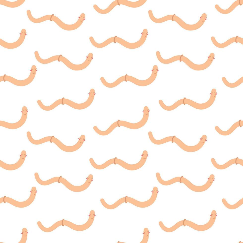 Funny and cute worms on the white background. Seamless pattern with cartoon elements. vector