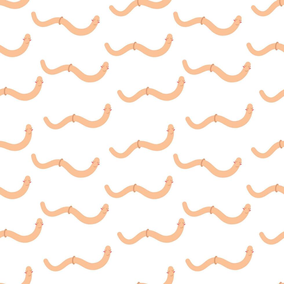 Funny and cute worms on the white background. Seamless pattern with cartoon elements. vector