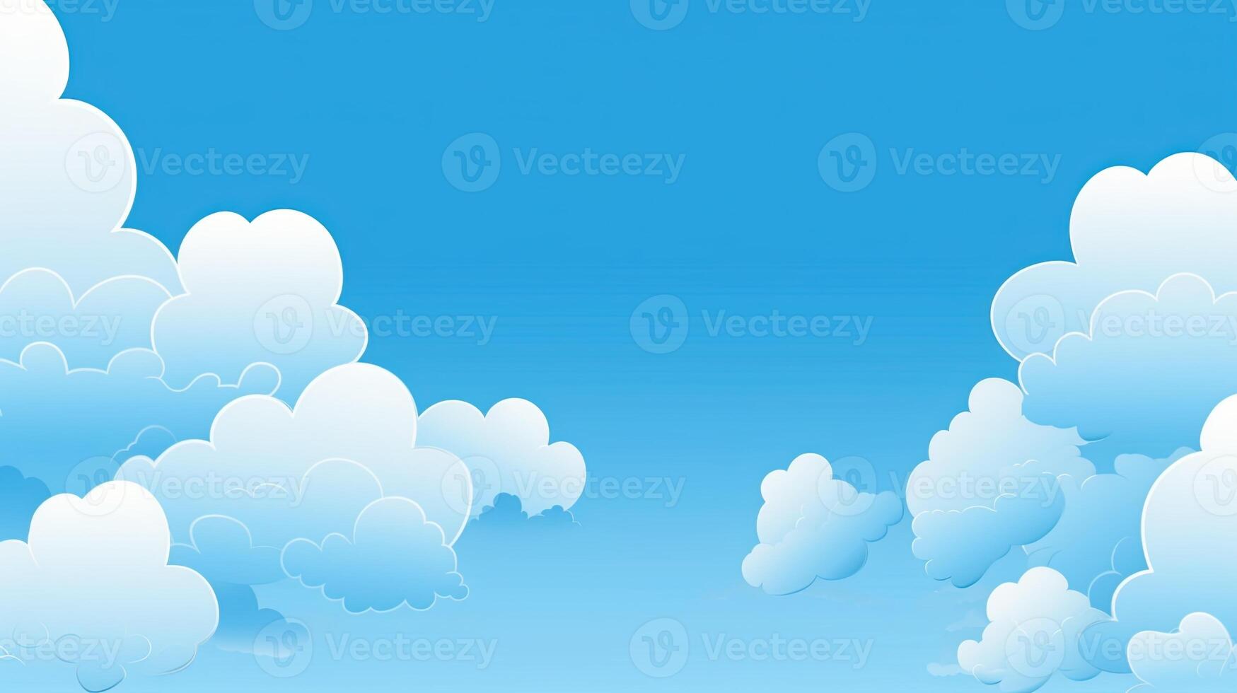 Paper clouds on blue sky background. 3D illustration with copy space. photo