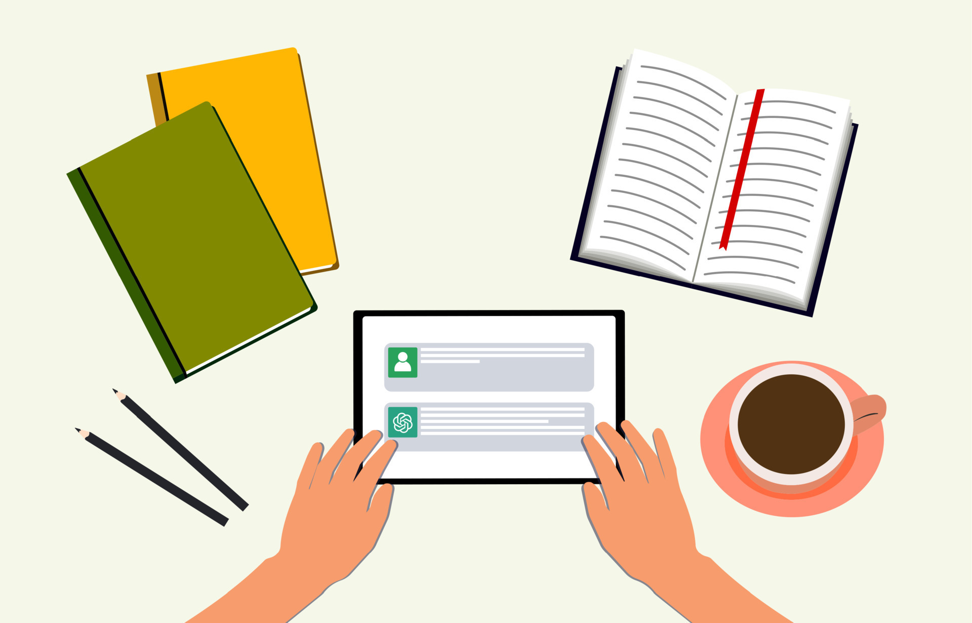 A person uses an artifical chatbot system assistant on a tablet. Work