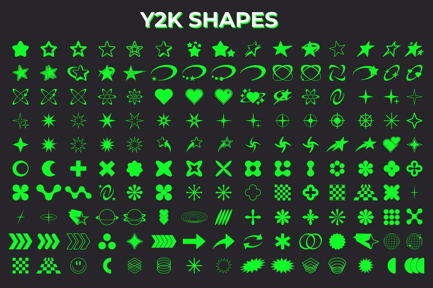 conjunto de resumen geométrico y2k formas tendencias retro futurista diseño elementos, infografía formas moderno de moda concepto con símbolos y objetos. retrofuturista vector ilustración para ui y ux