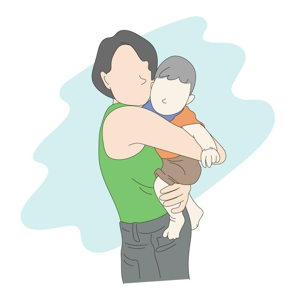 mother holding her son illustration vector hand drawn isolated on white background line art.