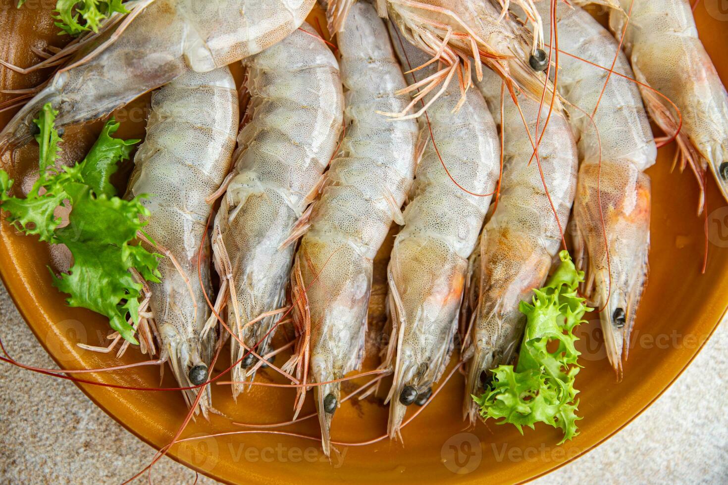 fresh shrimp raw prawn gambas seafood meal food snack on the table copy space food background rustic top view photo