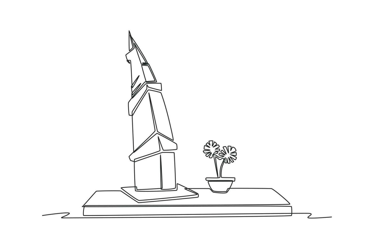 Continuous one line drawing modern building displays for living room. Interior concept. Single line draw design vector graphic illustration.