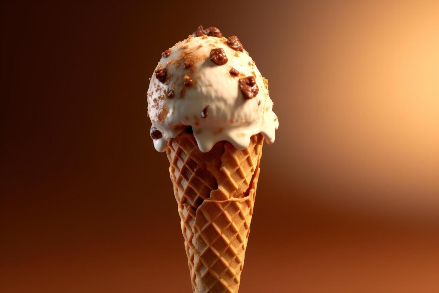 hielo crema cono con caramelo. ilustración ai generativo foto