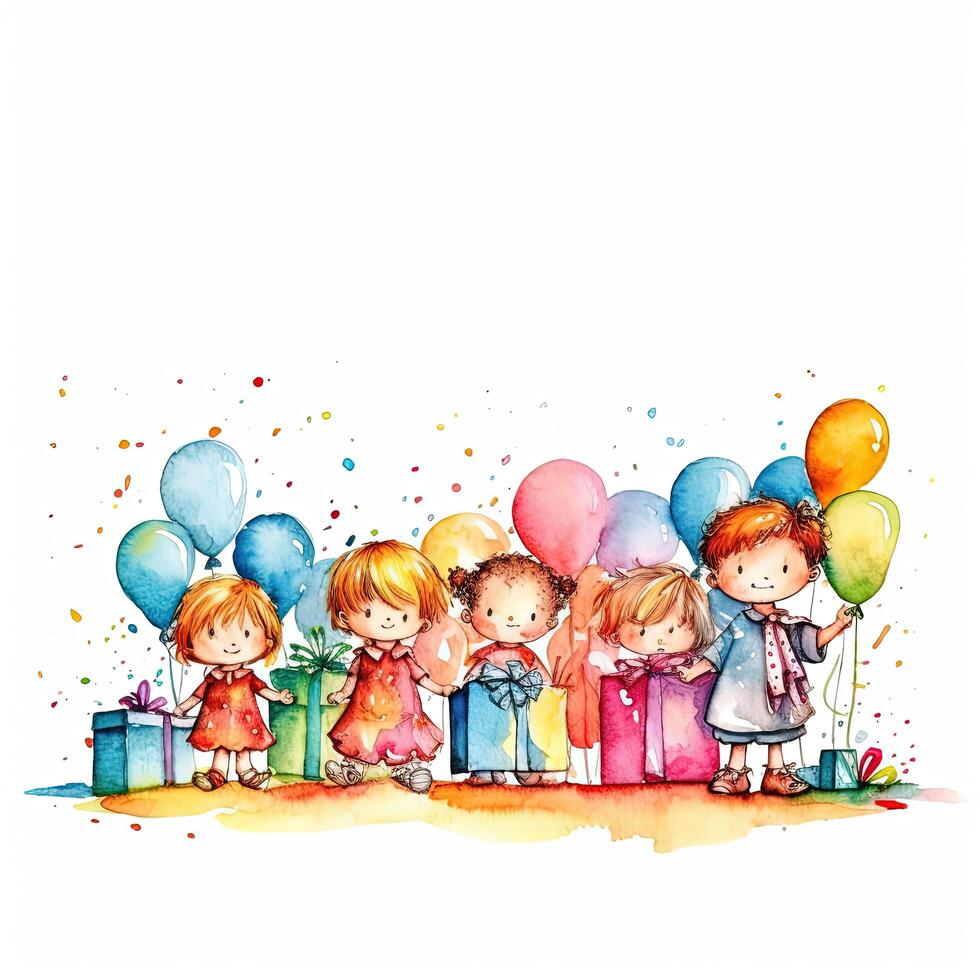 niños dibujos animados cumpleaños antecedentes. ilustración ai generativo foto