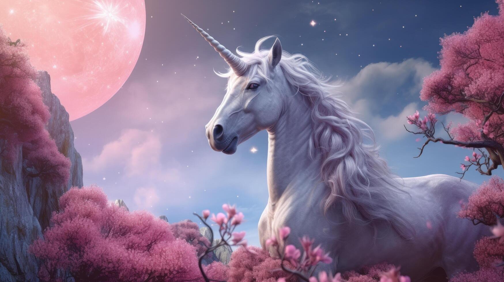 Pink background with unicorn. Illustration photo