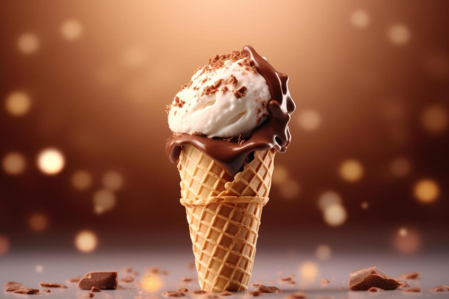 Ice cream cone with caramel. Illustration photo