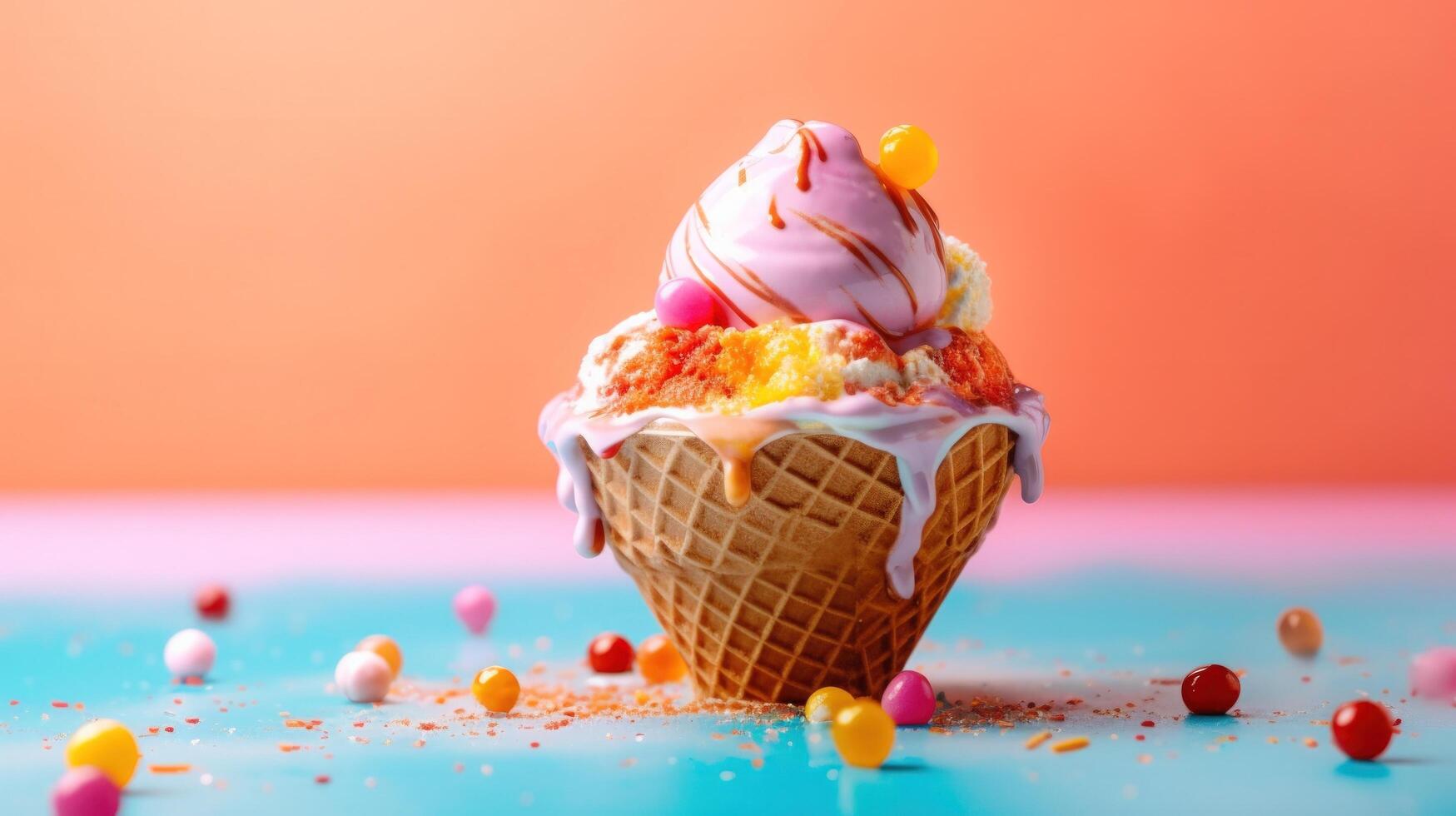 vistoso verano hielo crema. ilustración ai generativo foto