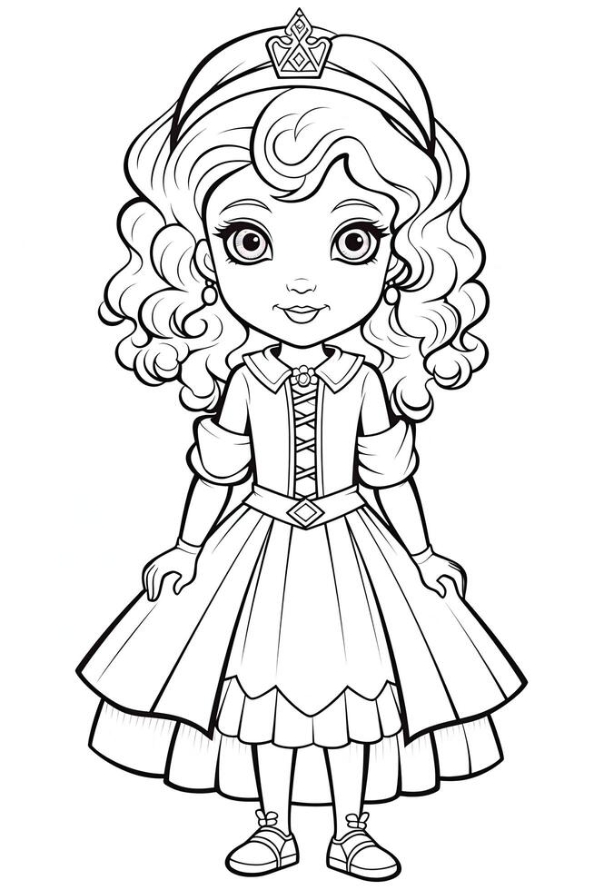 Coloring page with princess. Illustration photo