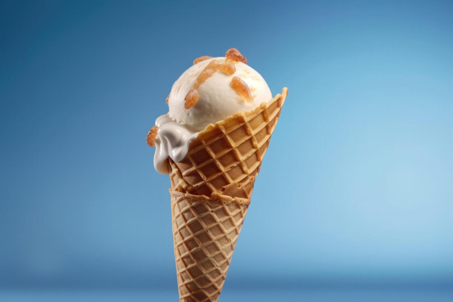 Ice cream cone with caramel. Illustration photo
