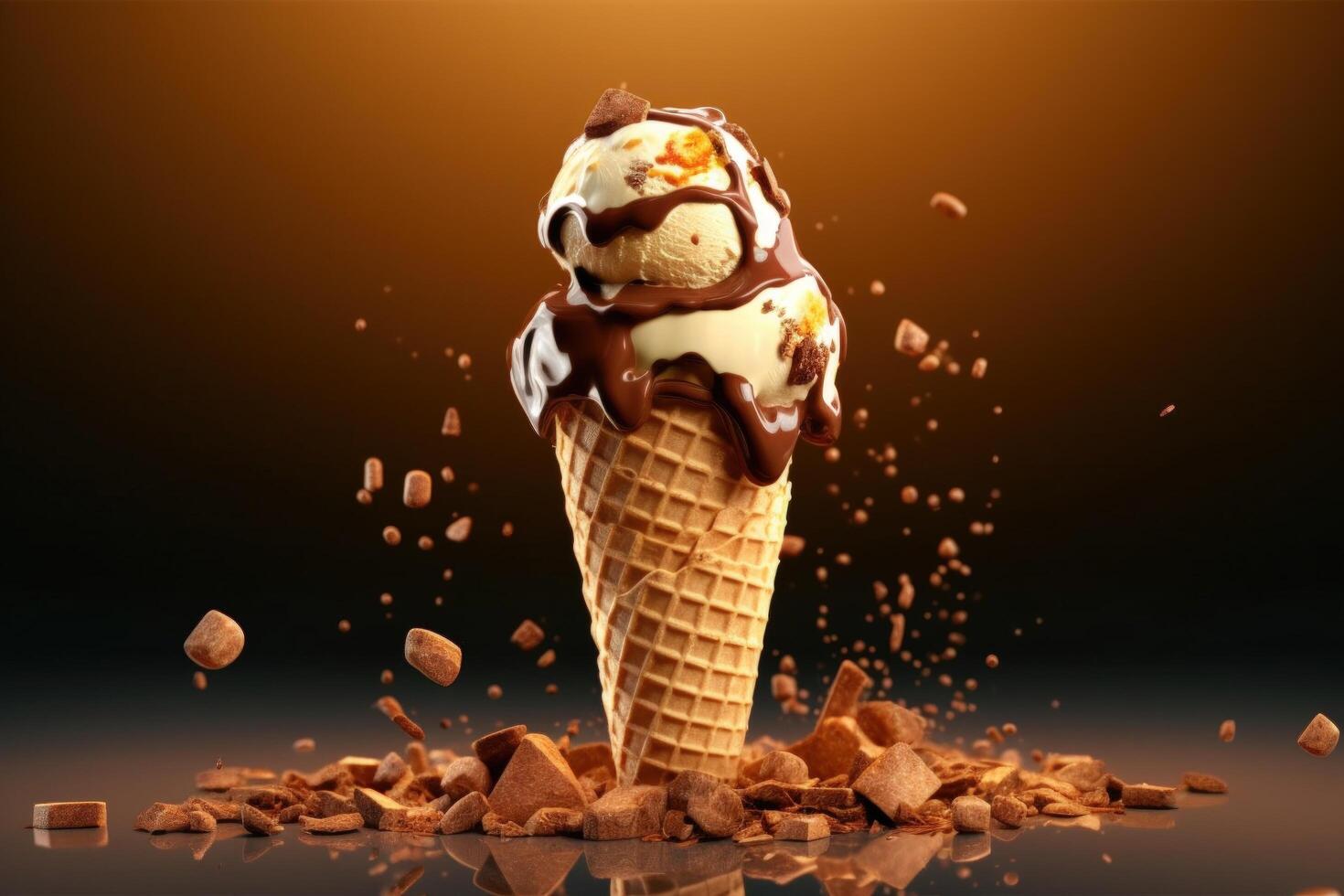 Ice cream cone with caramel. Illustration photo