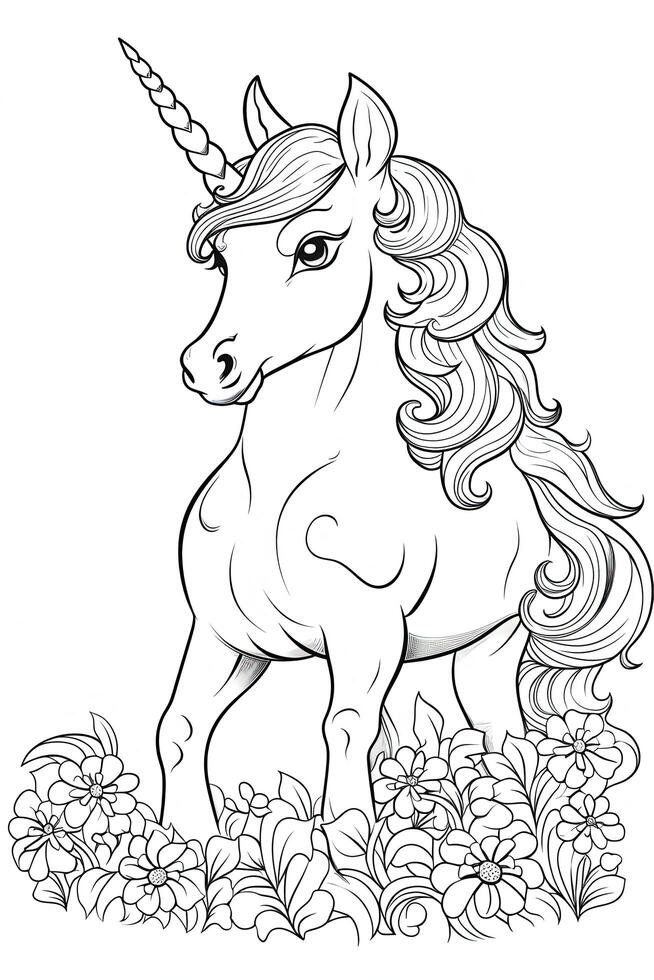 Coloring page with unicorn. Illustration photo